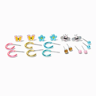 Pastel Spring Mixed Stud & Hoop Earrings - 9 Pack