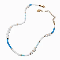 Pearl & Blue Beaded Chain Necklace