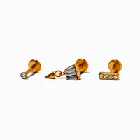 Gold-tone Titanium  Crystal 18G Threadless Cartilage Earrings - 3 Pack