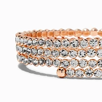 Rose Gold-tone Rhinestone Bezel Coil Bracelet