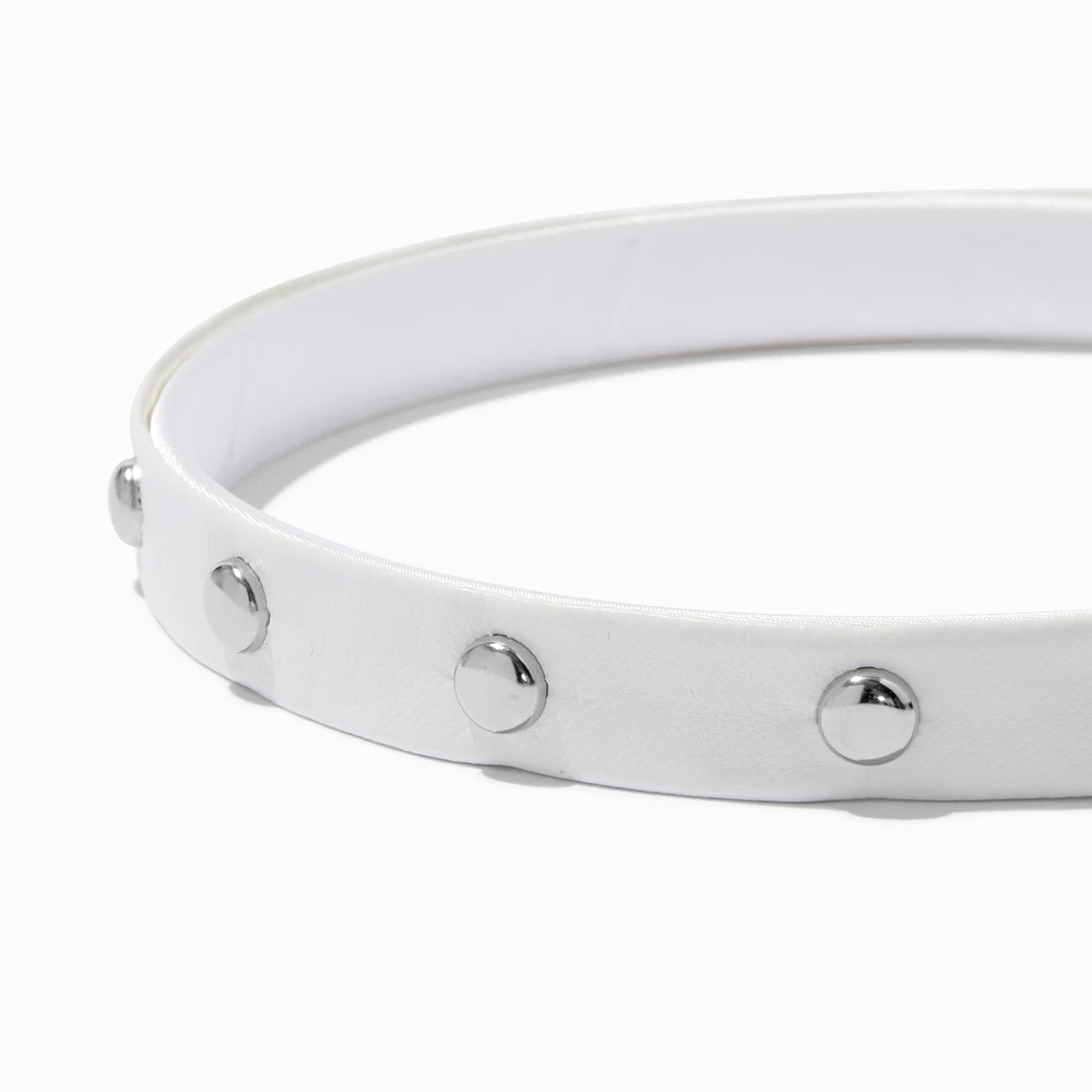 Studded White Faux Leather Headband