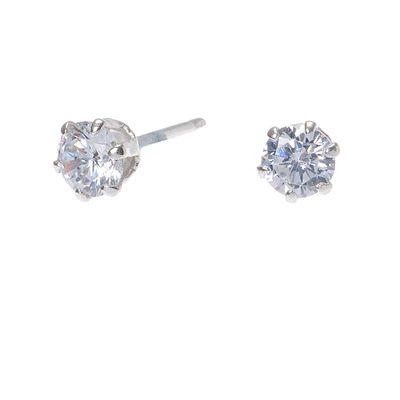 C LUXE by Claire's Sterling Silver Cubic Zirconia 4mm Round Stud Earrings