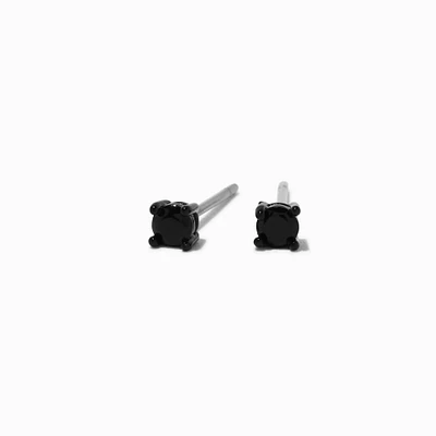 Black Cubic Zirconia 3mm Round Stud Earrings