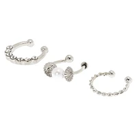 Silver-tone Crystal Pearl Faux Cartilage Earrings - 3 Pack
