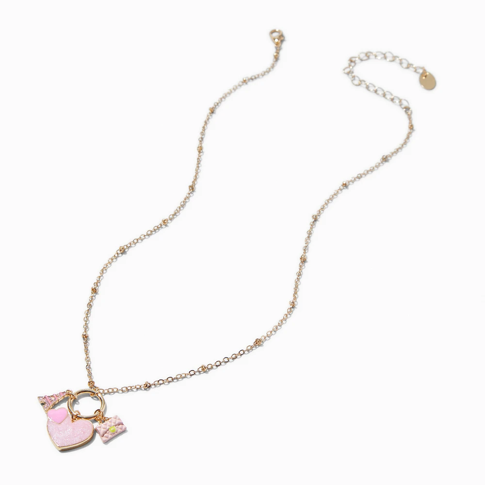 Pink Heart Cluster Charm Pendant Necklace