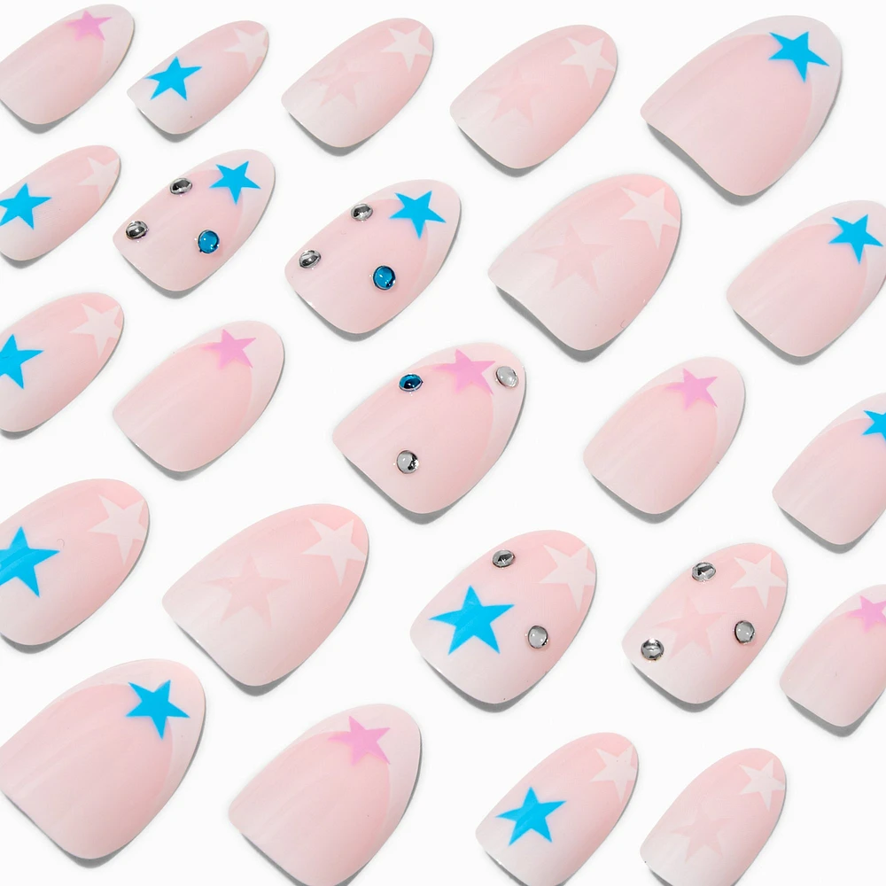 Multicolored Star Gem Stiletto Vegan Faux Nail Set - 24 Pack