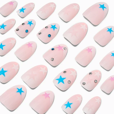 Multicolored Star Gem Stiletto Vegan Faux Nail Set - 24 Pack