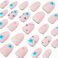 Multicolored Star Gem Stiletto Vegan Faux Nail Set - 24 Pack