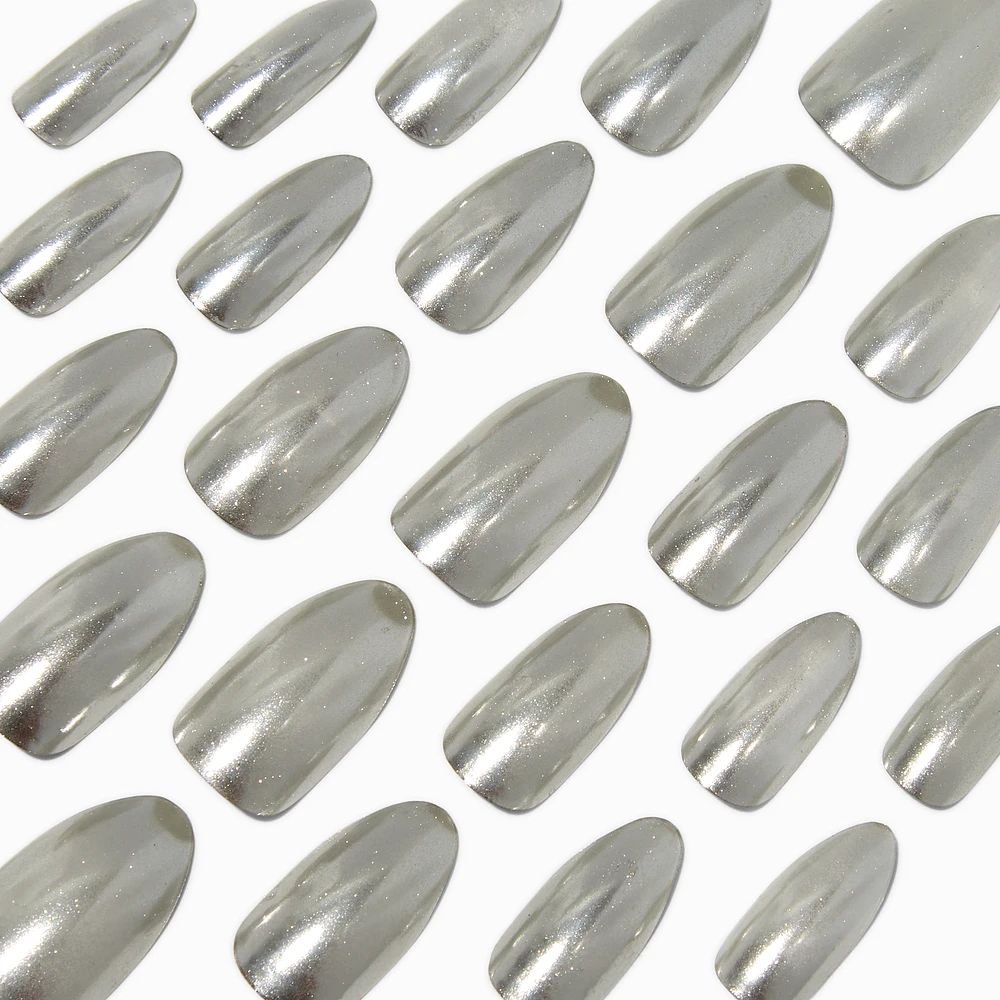 Silver Glazed Stiletto Vegan Faux Nail Set - 24 Pack