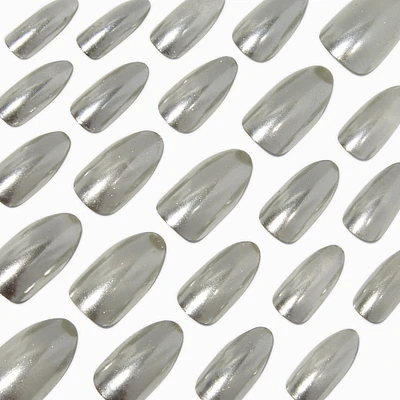 Silver Glazed Stiletto Vegan Faux Nail Set - 24 Pack