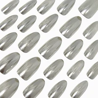 Silver Glazed Stiletto Vegan Faux Nail Set - 24 Pack