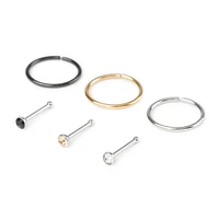 20G Mixed Metal Stainless Steel Hoops & Crystal Nose Studs - 6 Pack