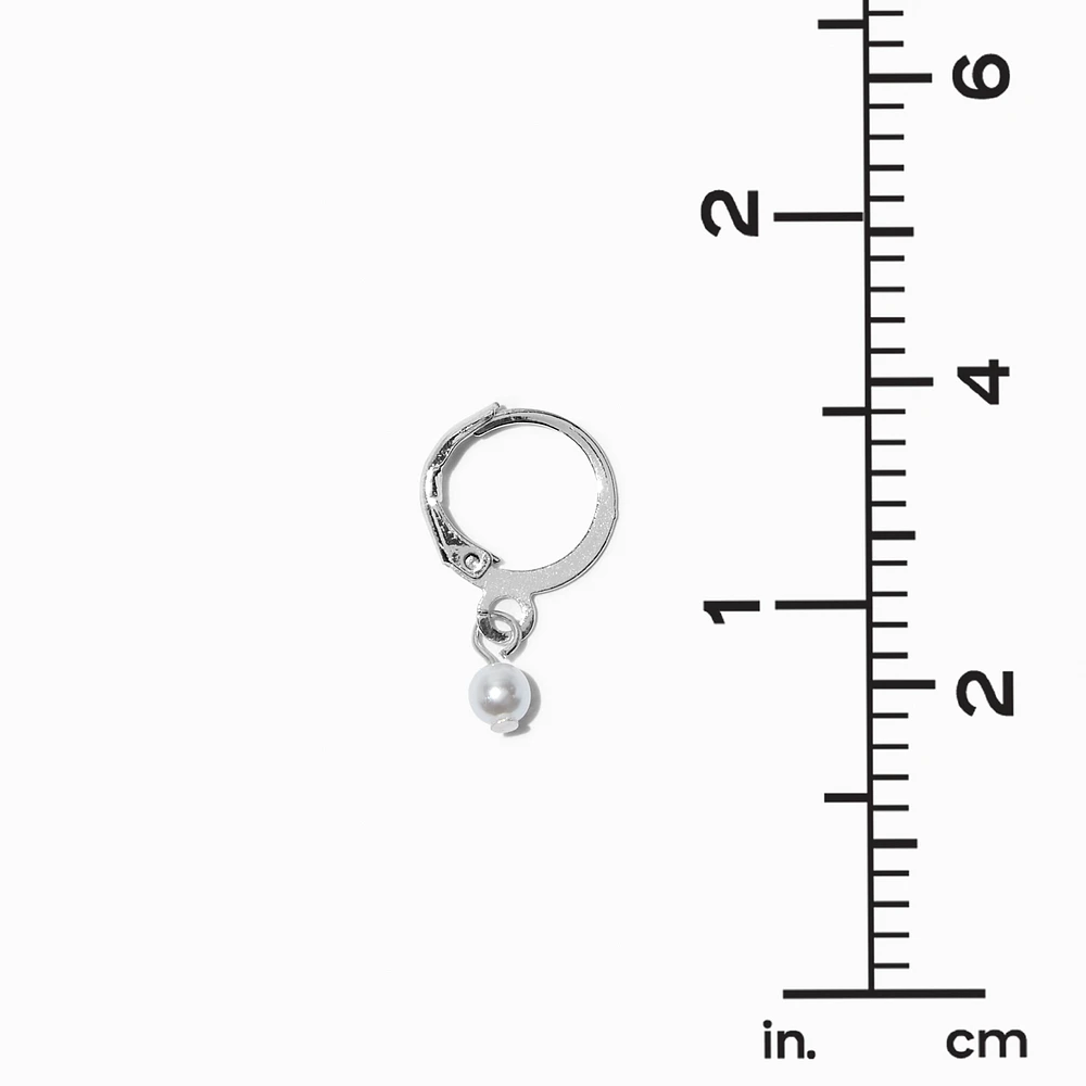 Silver-tone Pearl Hoop Earring Stack - 3 Pack 
