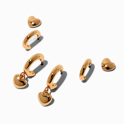 Gold-tone Puffy Heart Earring Stackables Set - 3 Pack