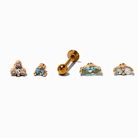 Gold-tone Stainless Steel Cubic Zirconia Changeable 18G Cartilage Flat Back Earrings