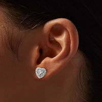 Silver-tone Heart Cubic Zirconia Stud Earrings