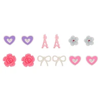 Pink Parisian Love Stud Earrings - 6 Pack