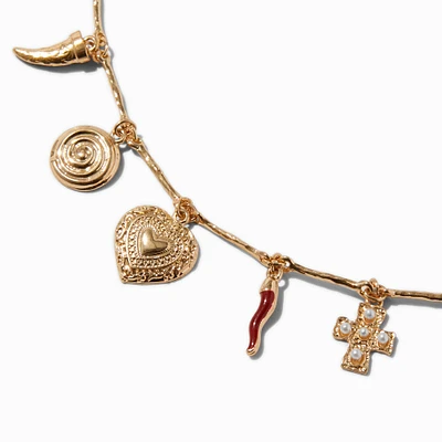 Gold-tone Mixed Charm Choker Necklace