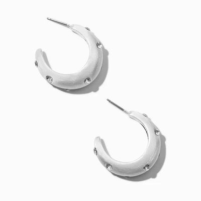 Silver-tone Rhinestone Studded Hoop Earrings