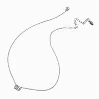 Silver-tone Cubic Zirconia Rectangular Pendant Necklace