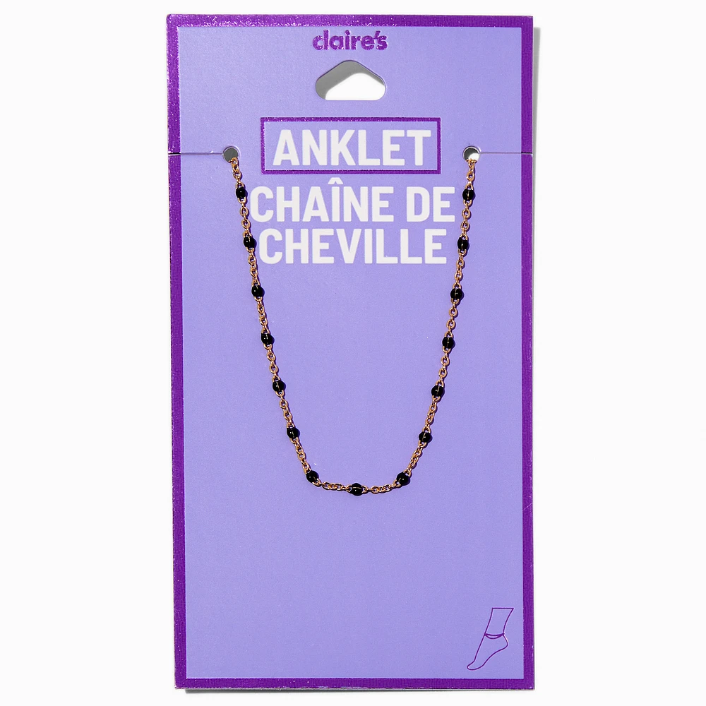 Gold-tone Black Beaded Stationed Chain Anklet