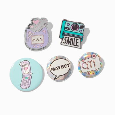 Retro Round Button & Pin Set - 5 Pack