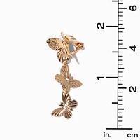 Gold 1.5" Butterfly Clip-On Drop Earrings