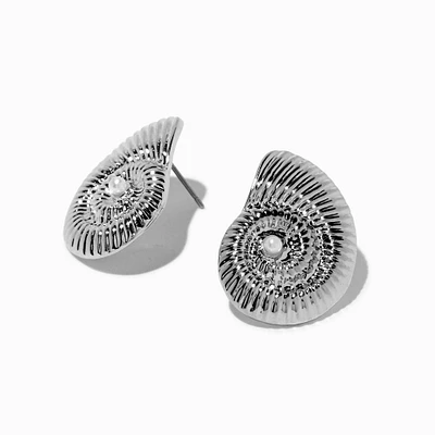 Silver-tone Pearl Conch Shell Stud Earrings