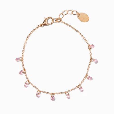 Pink Cubic Zirconia Confetti Charm Gold-tone Chain Bracelet