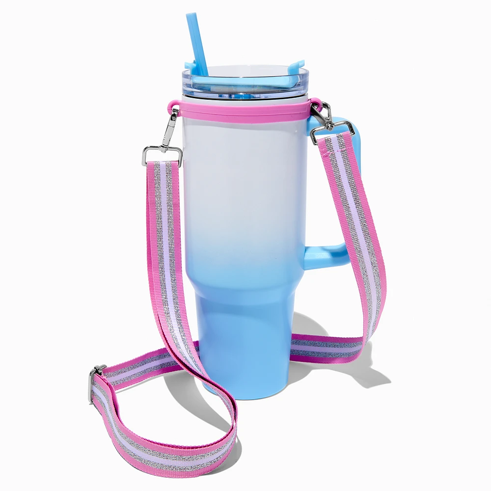 Light Pink & White Striped Crossbody Water Bottle Strap