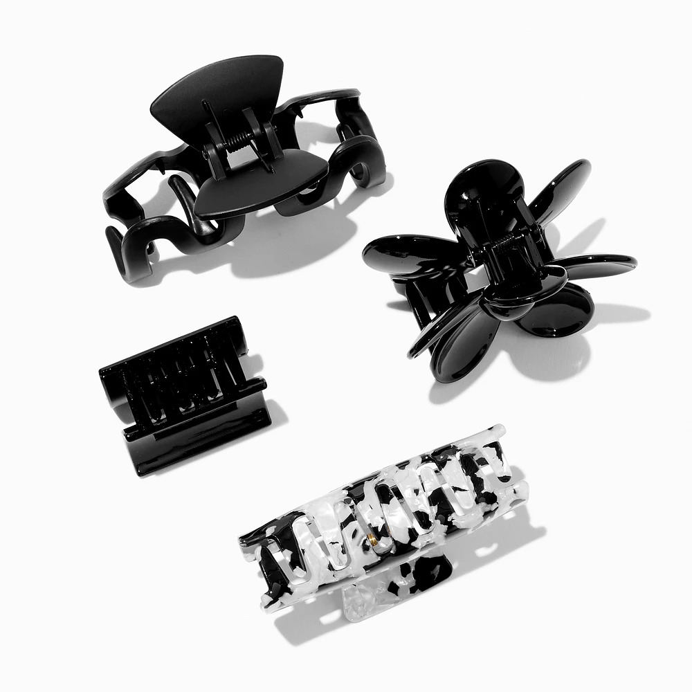 Black Flower Multi Hair Claw Set - 4 Pack 