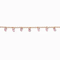 Pink Cubic Zirconia Confetti Charm Gold-tone Chain Bracelet