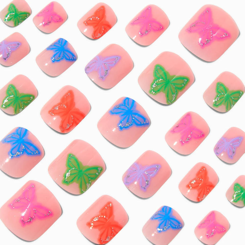 Multicolored Butterfly Square Press On Vegan Faux Nail Set - 24 Pack