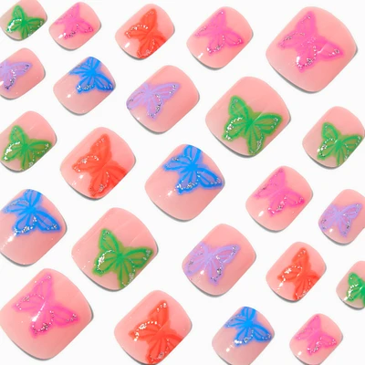 Multicolored Butterfly Square Press On Vegan Faux Nail Set - 24 Pack