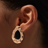 Gold-tone Trim Black Crystal Stud Earrings