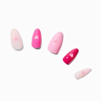 Pink Heart Long Almond Vegan Faux Nails - 24 Pack