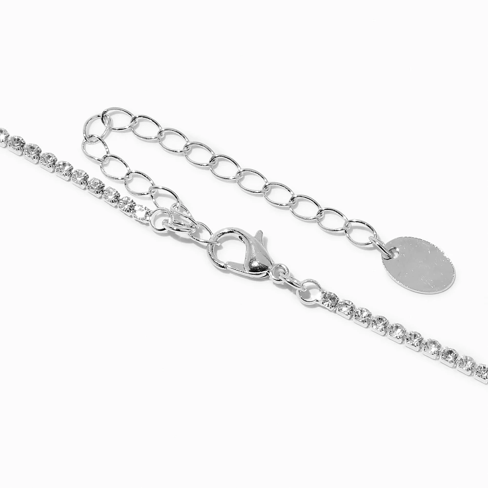 Silver-tone Square Rhinestones Statement Necklace