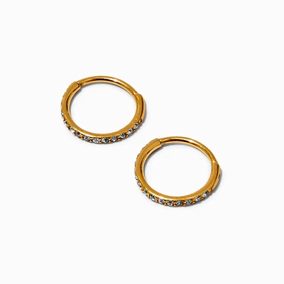 C LUXE by Claire's Gold-tone Titanium 8mm Crystal Huggie Hoop Earrings