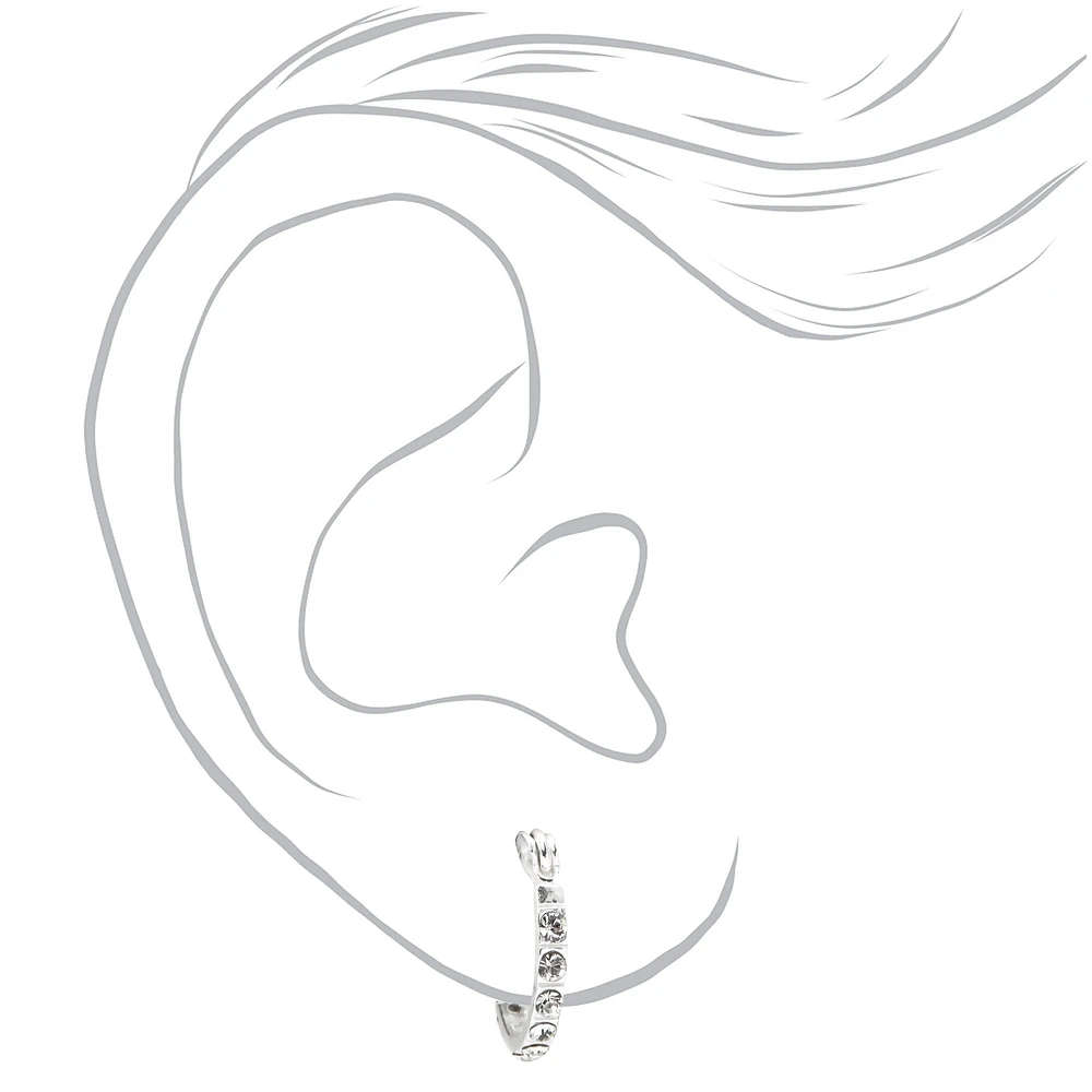 C LUXE by Claire's Sterling Silver 12mm Crystal Embellished Hoop Earrings