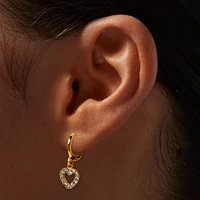 C LUXE by Claire's 18kt Gold Plated Crystal Open Heart 10mm Huggie Hoop Earrings