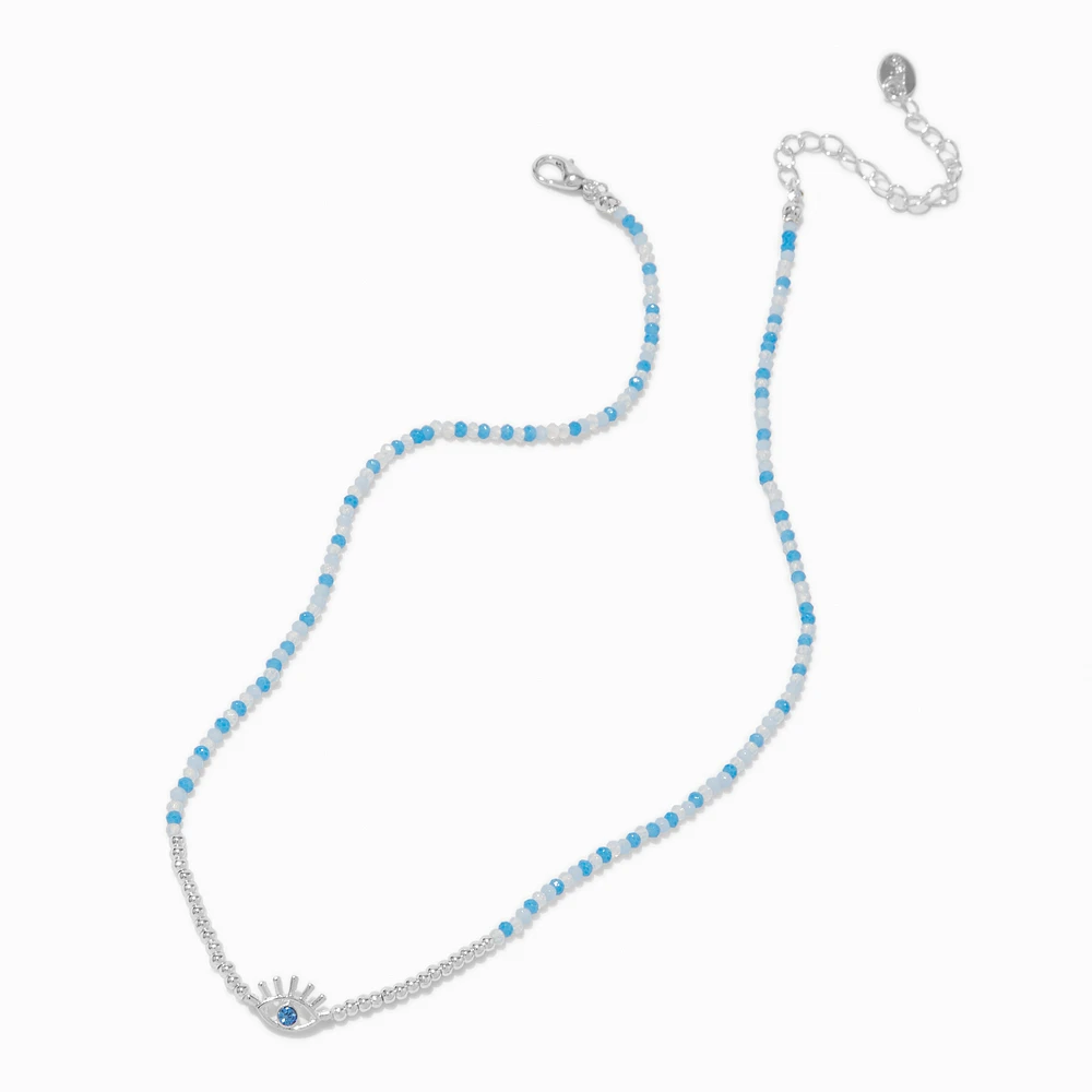 Silver-tone Evil Eye Seed Bead Pendant Necklace