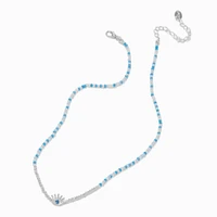 Silver-tone Evil Eye Seed Bead Pendant Necklace