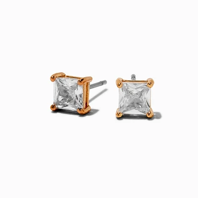 Gold-tone Cubic Zirconia 5mm Square Stud Earrings