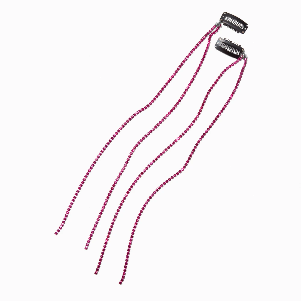 Pink Rhinestone Faux Hair Clip In Extensions - 2 Pack