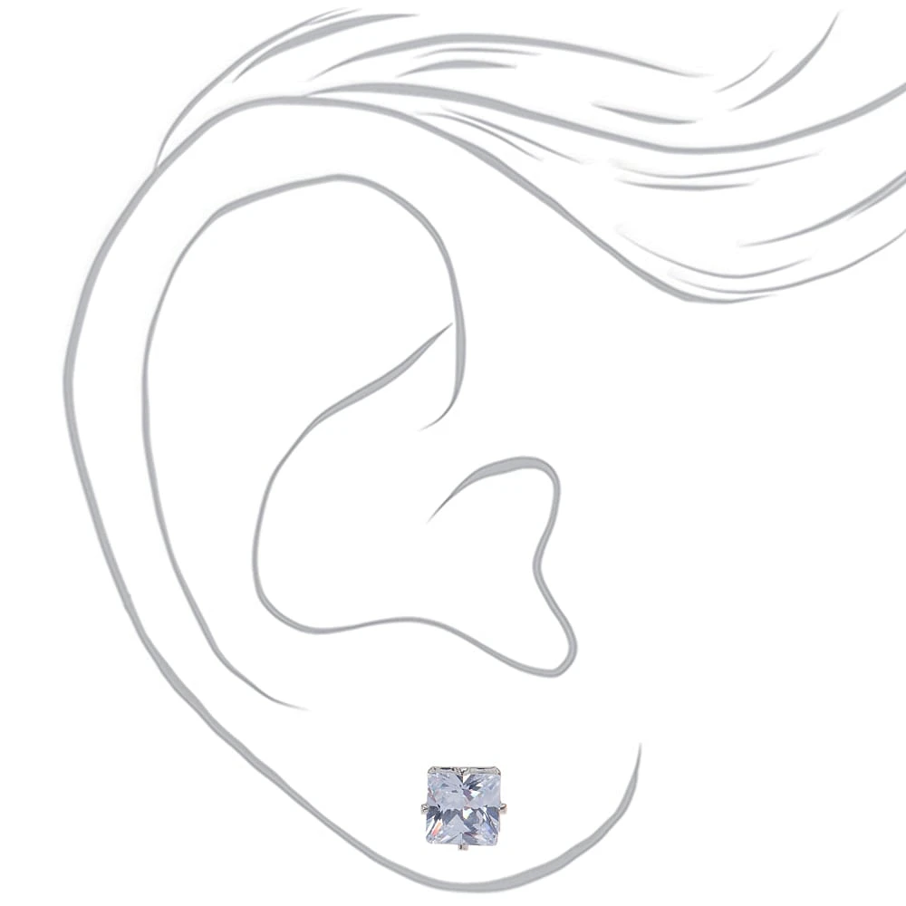 Silver-tone Cubic Zirconia 5mm, 6mm, & 7mm Square Stud Earrings - 3 Pack 