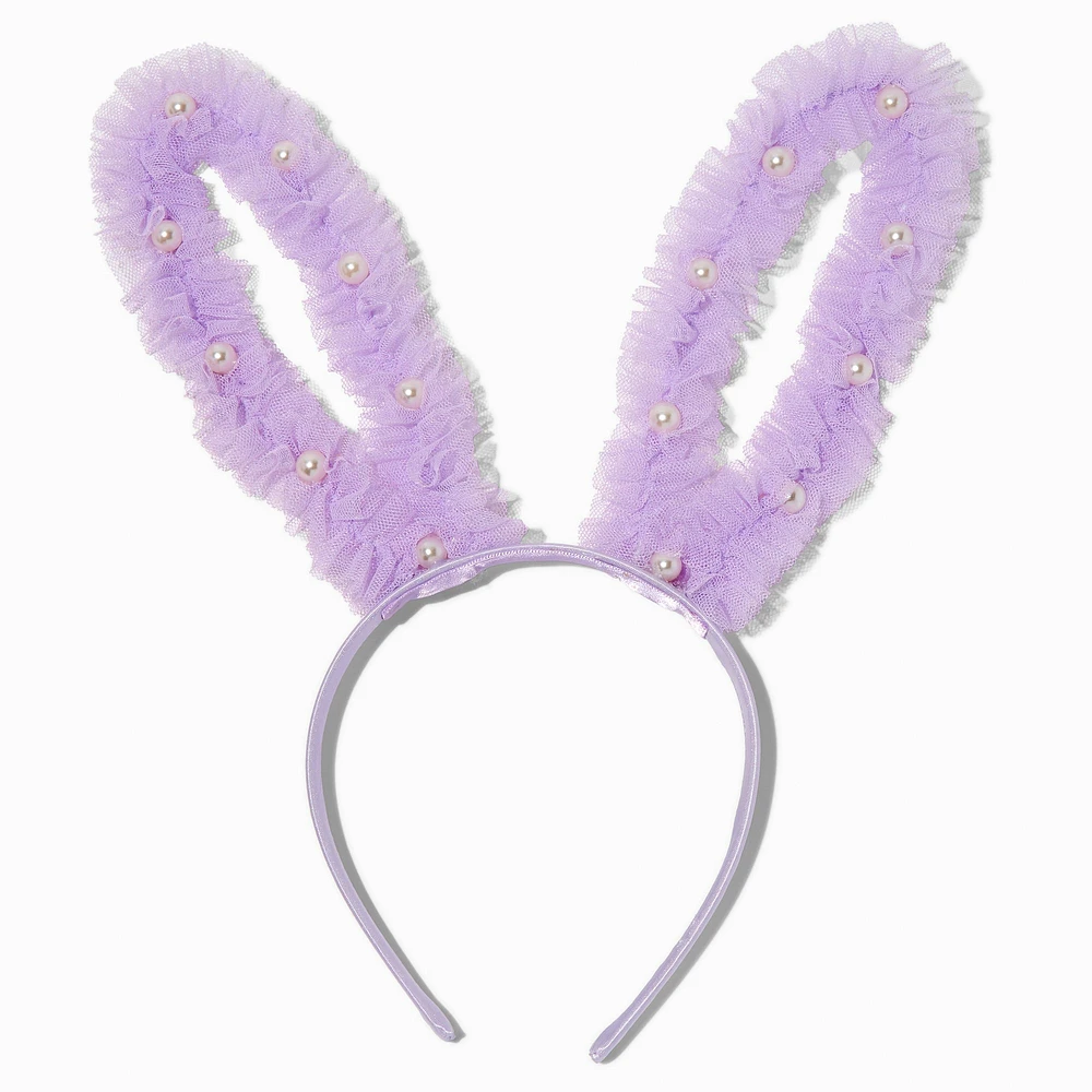 Purple Tulle & Pearl Bunny Ears Headband