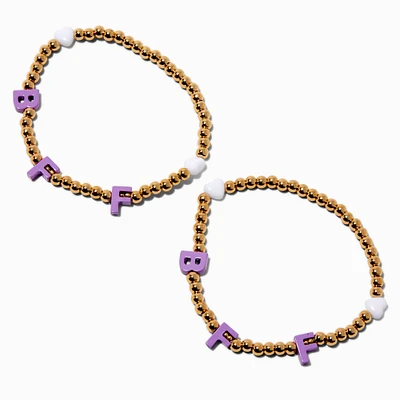 Best Friends Gold-tone Beaded Letter Charm Stretch Bracelets - 2 Pack