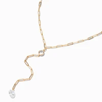 Gold Paperclip Cubic Zirconia Y-Neck Necklace