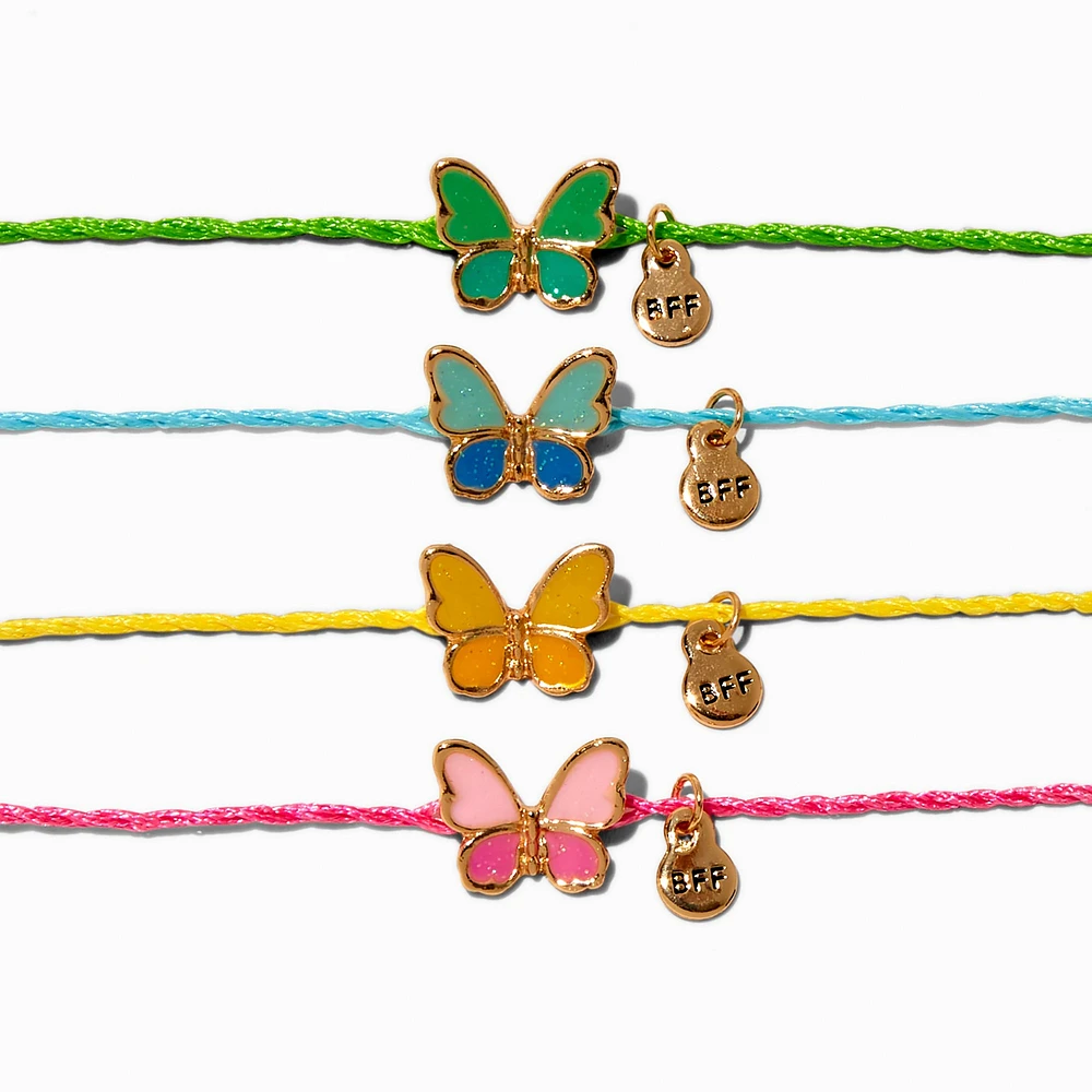 Best Friends Pastel Butterfly Cord Bracelets - 4 Pack