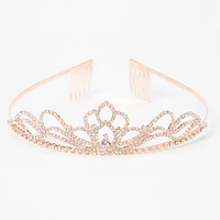 Rose Gold Rhinestone Lotus Flower Mini Tiara